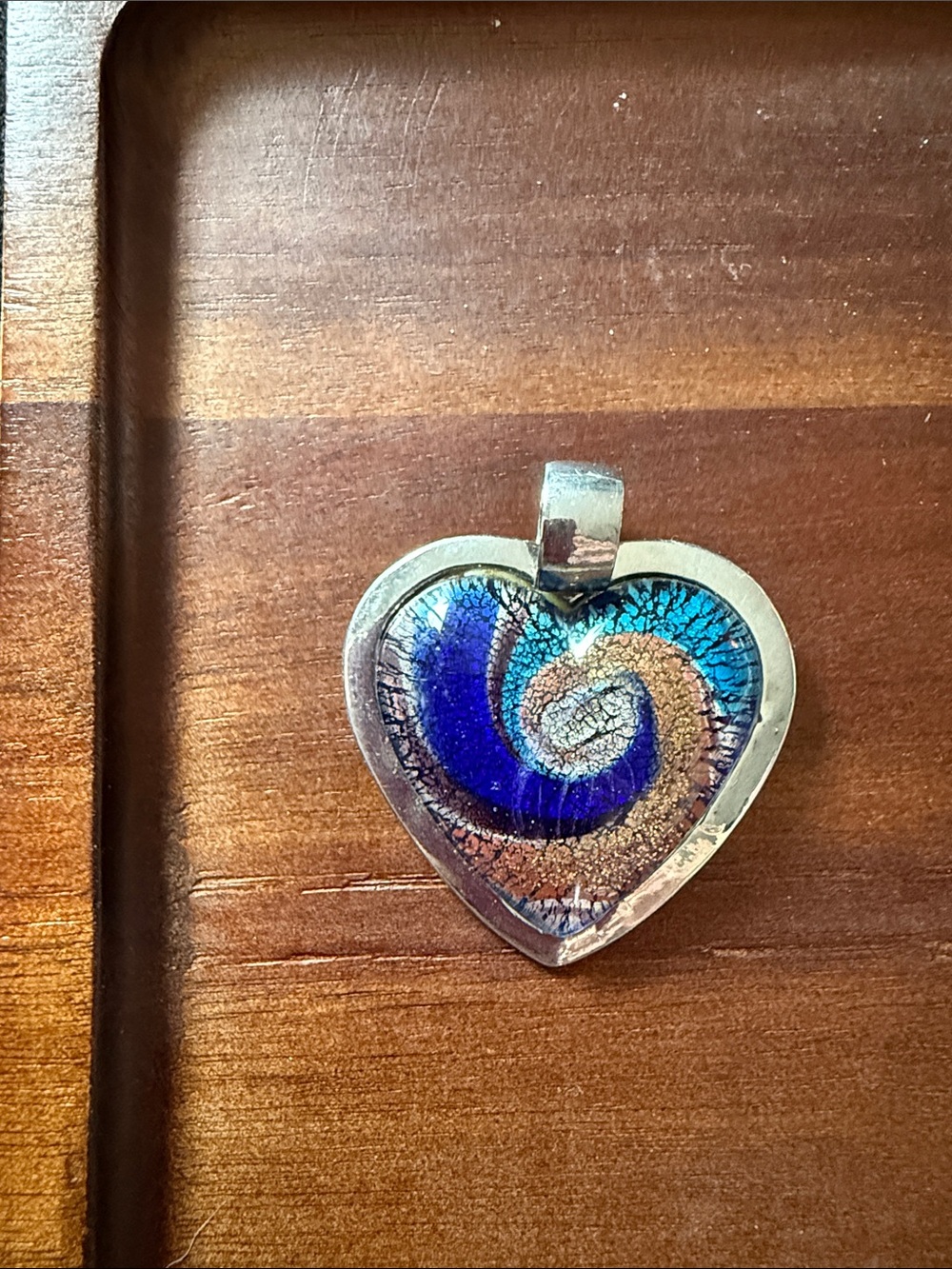 Heart Swirl Glass Pendant in Blue and Teal